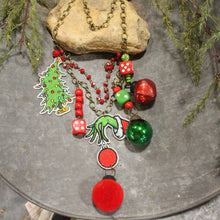 Load image into Gallery viewer, The Primitive Peddler Grinchy Christmas Charm&#39;d Necklace
