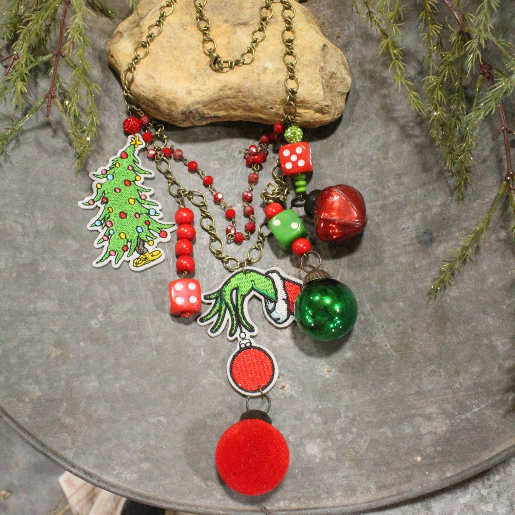 The Primitive Peddler Grinchy Christmas Charm'd Necklace