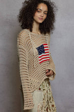 Load image into Gallery viewer, Pol Clothing Long Sleeve American Flag Hoodie Thin Sweater Top Beige
