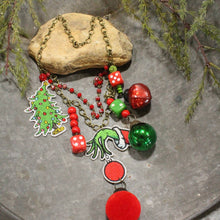 Load image into Gallery viewer, The Primitive Peddler Grinchy Christmas Charm&#39;d Necklace

