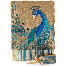 Load image into Gallery viewer, Mary Frances Peacock Feathers Beaded Blue Peacock Crossbody Handbag
