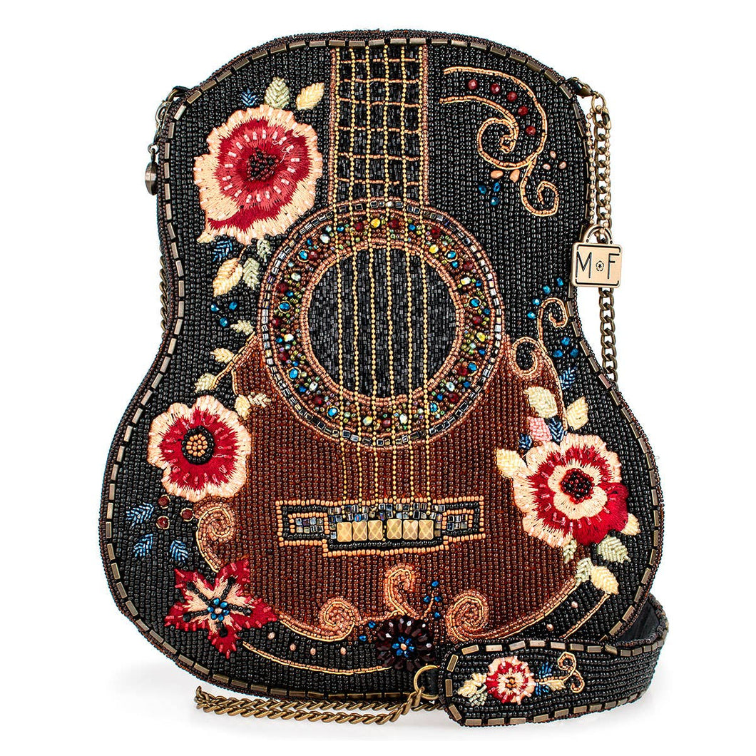 Mary Frances Classical Vibe Beaded Guitar Crossbody Handbag
