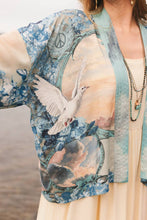 Load image into Gallery viewer, Market of Stars Peace Out Cropped Kimono Pixie Duster with Doves and Sunrise
