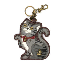 Load image into Gallery viewer, Chala Coin Purse/Key Fob Grey Tabby Cat
