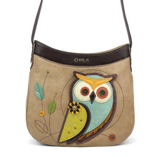 Load image into Gallery viewer, Chala Crescent Crossbody Owl A Taupe
