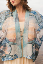 Load image into Gallery viewer, Market of Stars Peace Out Cropped Kimono Pixie Duster with Doves and Sunrise
