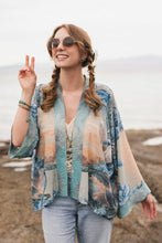 Load image into Gallery viewer, Market of Stars Peace Out Cropped Kimono Pixie Duster with Doves and Sunrise
