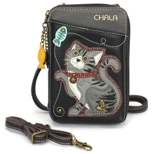 Chala Wallet Crossbody Gray Tabby Cat Black