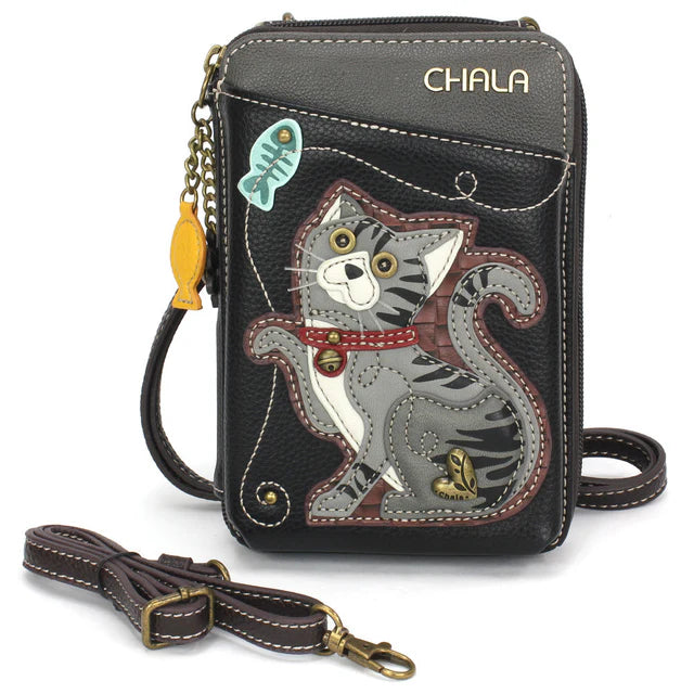 Chala Wallet Crossbody Gray Tabby Cat Black