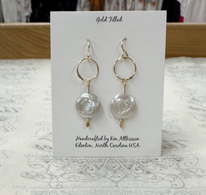 Ken's Jewelry Gold Filled Hanging Flat Pearl Earring