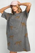 Easel Mineral Washed Cheetah Print T  Shirt Dress