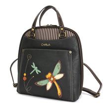 Load image into Gallery viewer, Chala Convertible Backpack Purse Dragonfly Black
