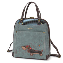 Load image into Gallery viewer, Chala Convertible Backpack Purse Weiner Dog
