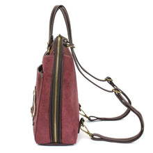 Load image into Gallery viewer, Chala Convertible Backpack Purse Pawprint Burgundy
