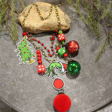 Load image into Gallery viewer, The Primitive Peddler Grinchy Christmas Charm&#39;d Necklace
