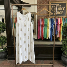 Load image into Gallery viewer, Paper Lace Sleeveless Long Linen Dress with Polka Appliques

