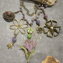 Load image into Gallery viewer, The Primitive Peddler Blooming Purple Lilies Layered Necklace
