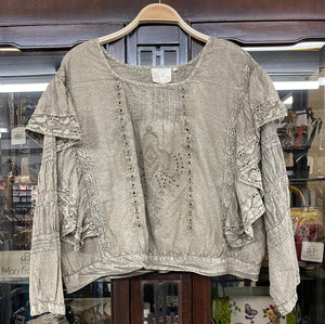 Paper Lace Artsy Top with Tucks Ruffles & Embroidery