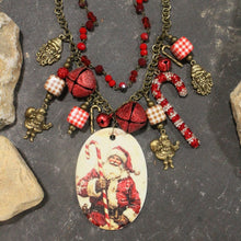 Load image into Gallery viewer, The Primitive Peddler Candy Cane Santa Charm'd Necklace
