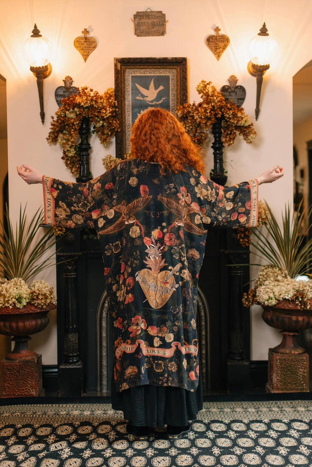 Market of Stars Heart of Gold Opera Duster Kimono Robe w/ Sacred Heart