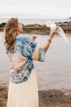 Load image into Gallery viewer, Market of Stars Peace Out Cropped Kimono Pixie Duster with Doves and Sunrise

