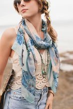 Load image into Gallery viewer, Market of Stars Peace Out Scarf with Doves and Sunrise
