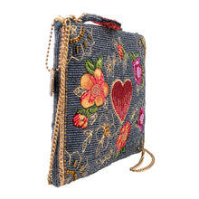 Load image into Gallery viewer, Mary Frances Love In Bloom Red Heart and Flowers on Blue Mini Crossbody
