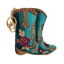 Load image into Gallery viewer, Mary Frances Kickin&#39; Around Beaded Cowboy Boots Coin Purse/Key Fob
