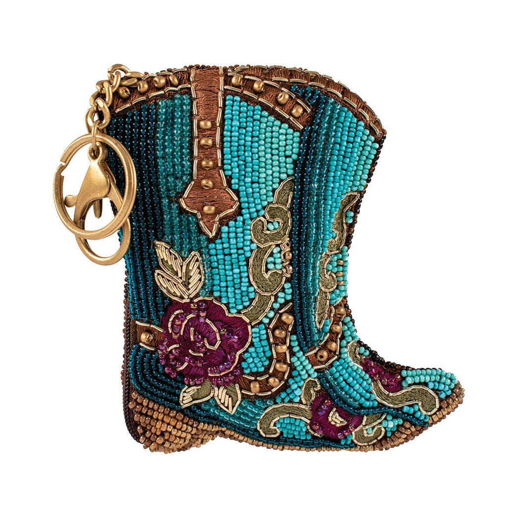 Mary Frances Kickin' Around Beaded Cowboy Boots Coin Purse/Key Fob