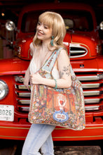 Load image into Gallery viewer, Market of Stars Love Language Heart and Floral Print Linen Tote Bag
