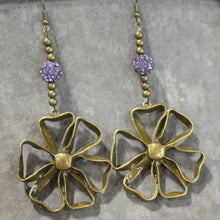 Load image into Gallery viewer, The Primitive Peddler Blooming Purple Lilies Dangle Earrings
