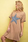 Easel Star Patch Mineral Washed T Shirt Dress