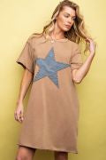 Easel Star Patch Mineral Washed T Shirt Dress