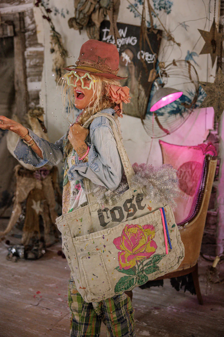 Magnolia Pearl Hand-Painted Rose Tote Bag