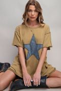 Easel Star Patch Mineral Washed T Shirt Dress