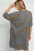 Easel Mineral Washed Cheetah Print T  Shirt Dress