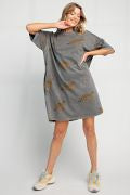 Easel Mineral Washed Cheetah Print T  Shirt Dress