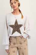 Easel Animal Star Patch Mineral Washed Poly Rayon Knit Top