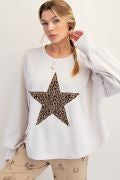 Easel Animal Star Patch Mineral Washed Poly Rayon Knit Top