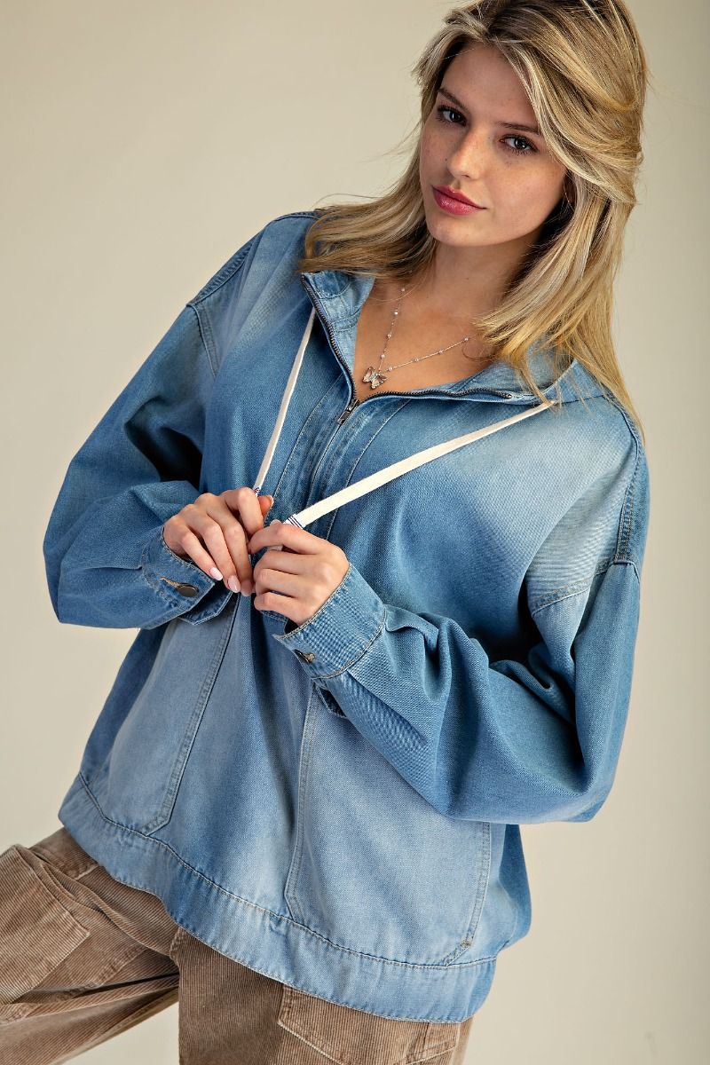 Easel Stone Washed Denim Pullover