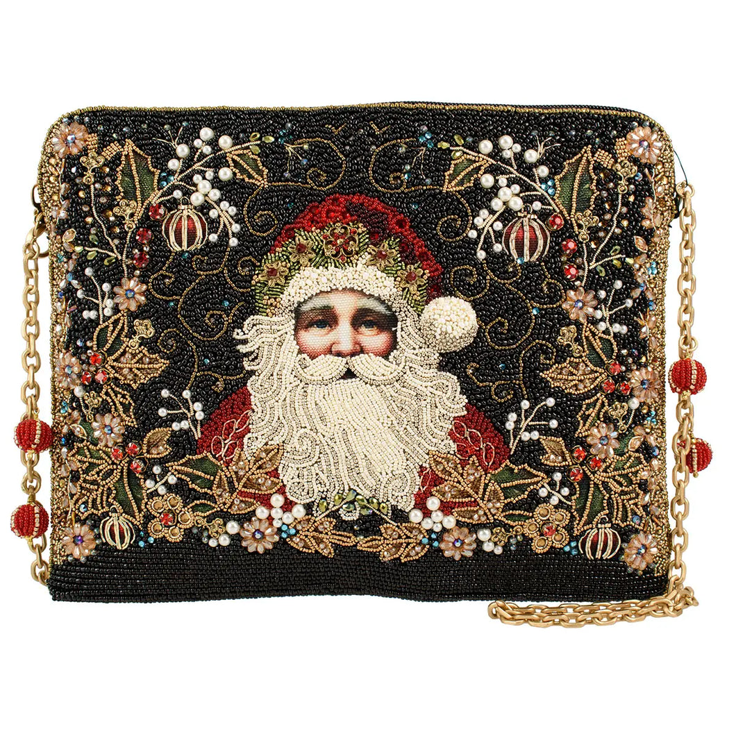 Mary Frances Holiday Magic Santa Beaded and Embroidered Crossbody Handbag