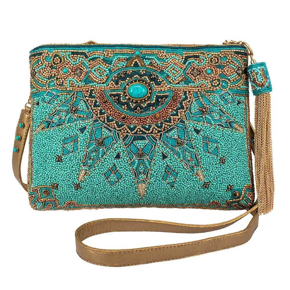 Mary Frances New Day Beaded Mosaic Themed Crossbody Leather Handbag
