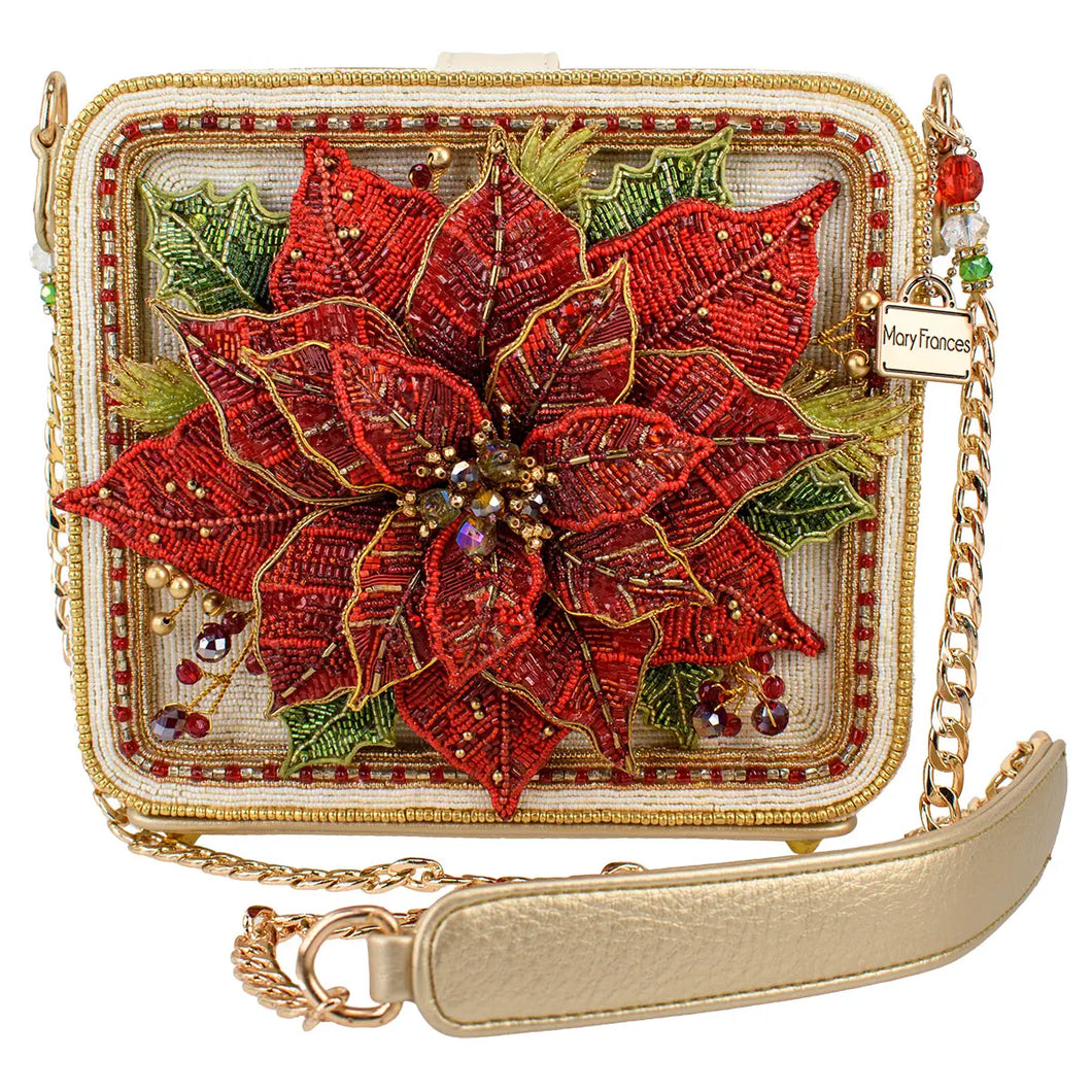 Mary Frances Poinsettia 3D Red and Gold Beaded Handbag