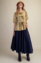Load image into Gallery viewer, Easel Bow Front Denim Peplum Top
