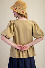 Load image into Gallery viewer, Easel Bow Front Denim Peplum Top
