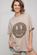 Easel Happy Face Print Wash Cotten Top