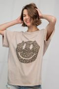 Easel Happy Face Print Wash Cotten Top