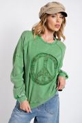 Easel Peace Sign Washed Terry Pullover