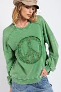 Easel Peace Sign Washed Terry Pullover