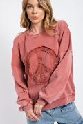 Easel Peace Sign Washed Terry Pullover